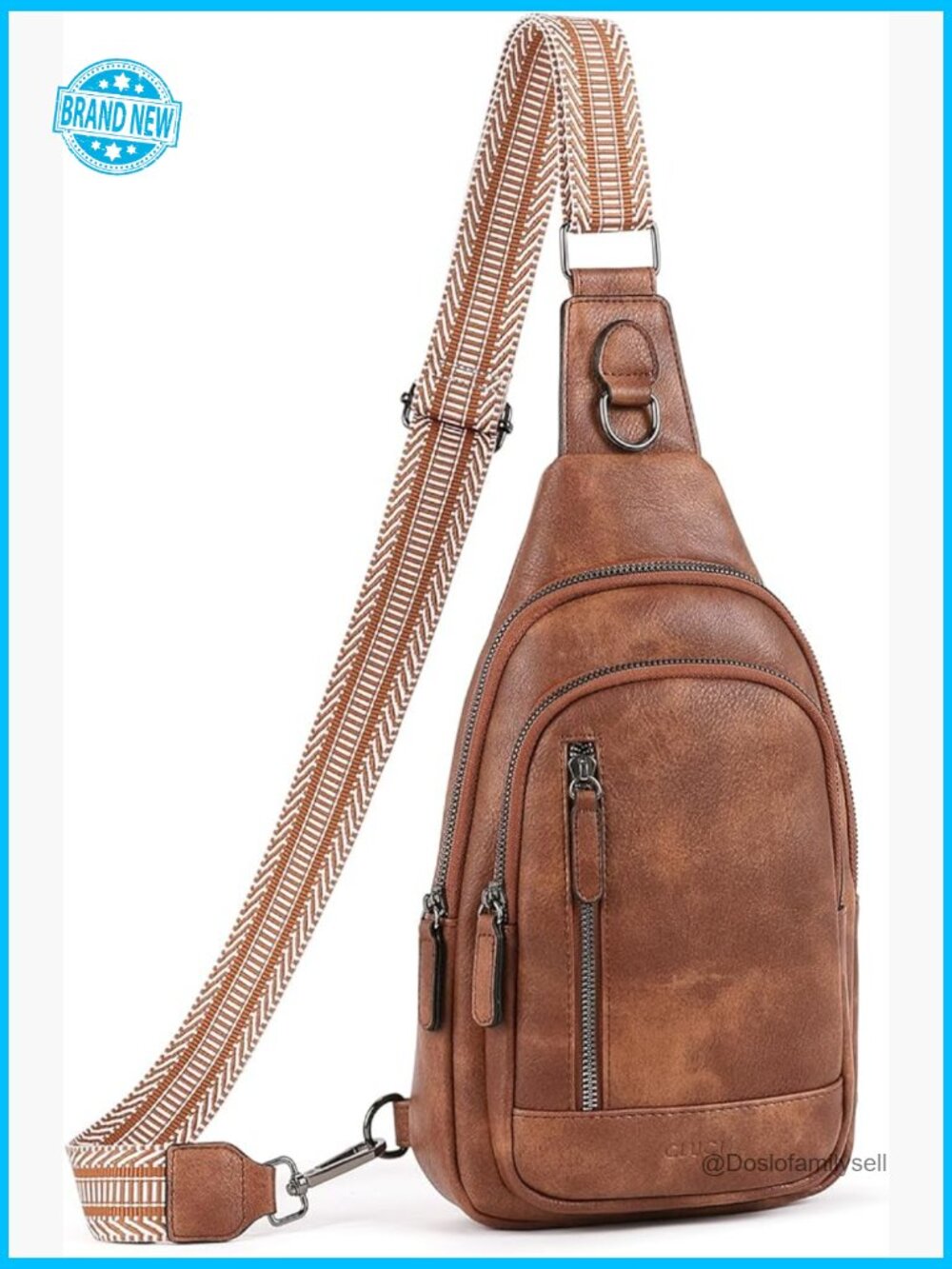 Faux Leather Sling Bag Crossbody Backpack Multi-Pocket Adjustable Strap Minimal